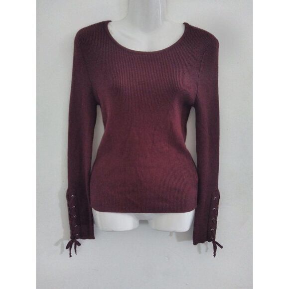 Hooked Up Tied Long Sleeve Sweater L Burgundy - Picture 1 of 6